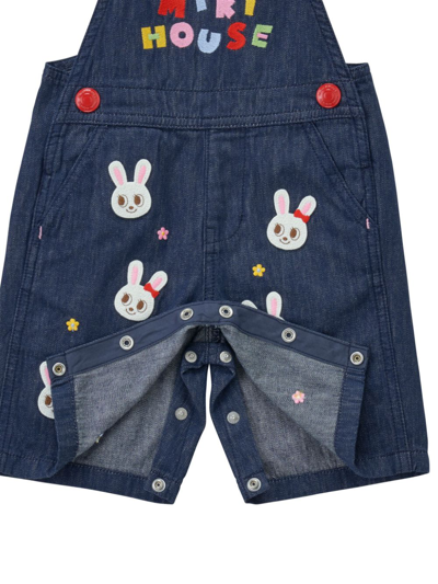 Miki House Rabbit-embroidered Cotton Overalls In Blue