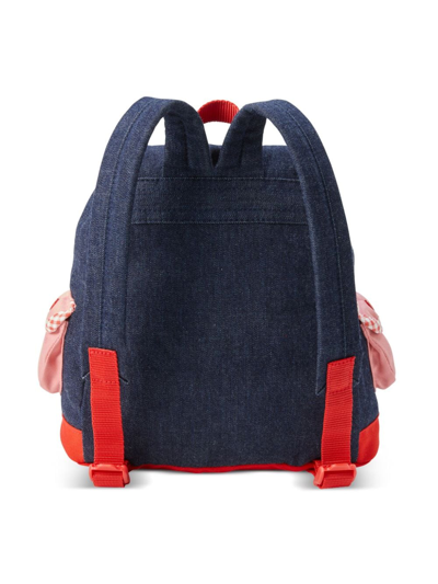 Miki House Bunny-embroidered Denim Backpack In Blue