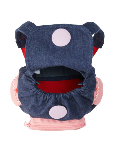 Miki House Bunny-embroidered Denim Backpack In Blue
