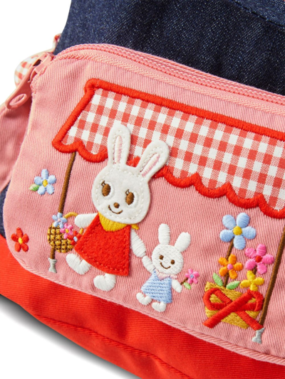 Miki House Bunny-embroidered Denim Backpack In Blue