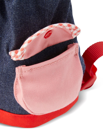 Miki House Bunny-embroidered Denim Backpack In Blue