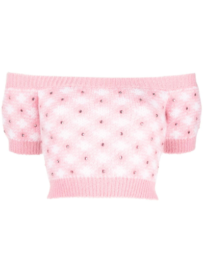 Shop Alessandra Rich Vichy-print Knitted Top In Pink