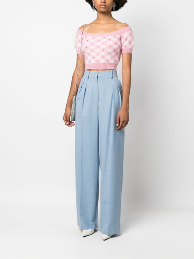 Alessandra Rich Off-shoulder Mohair-blend Checked Top In Pink