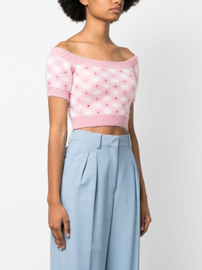 Shop Alessandra Rich Vichy-print Knitted Top In Pink