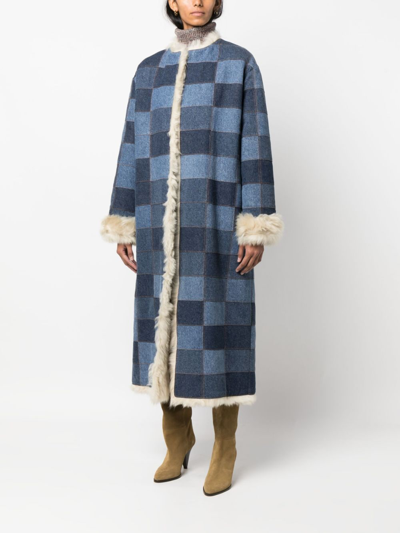 Shop Chloé Denim-patchwork Single-breasted Coat In Blue