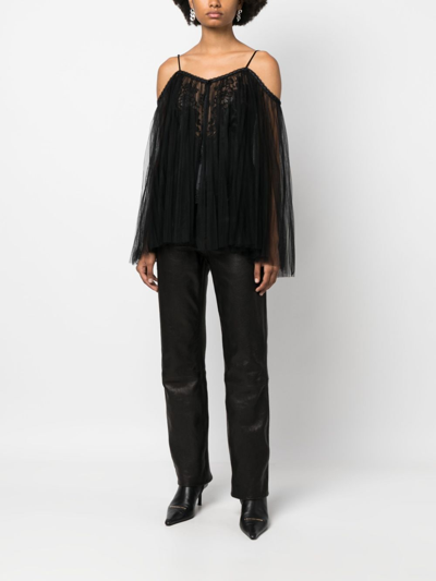 Shop Alexander Wang Lace-embroidered Charmeuse Tunic Top In Black