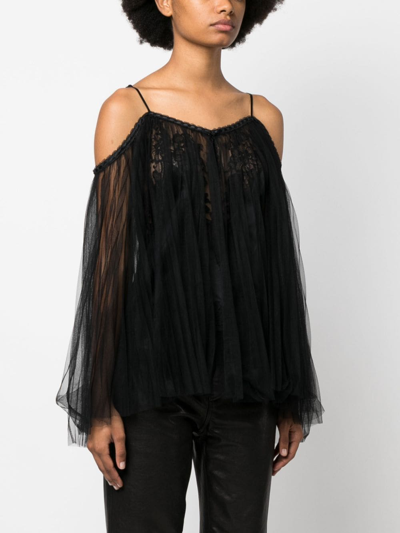Alexander Wang Lace-embroidered Charmeuse Tunic Top In Black