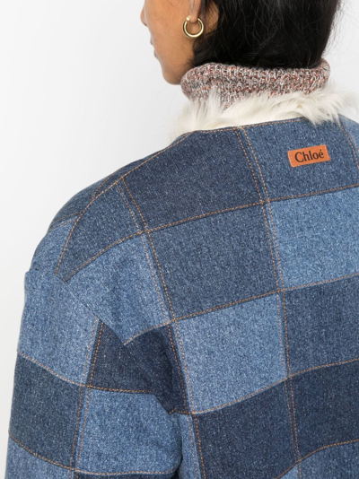 Shop Chloé Denim-patchwork Single-breasted Coat In Blue