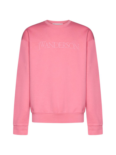Shop Jw Anderson Logo Embroidered Crewneck Sweatshirt In Pink