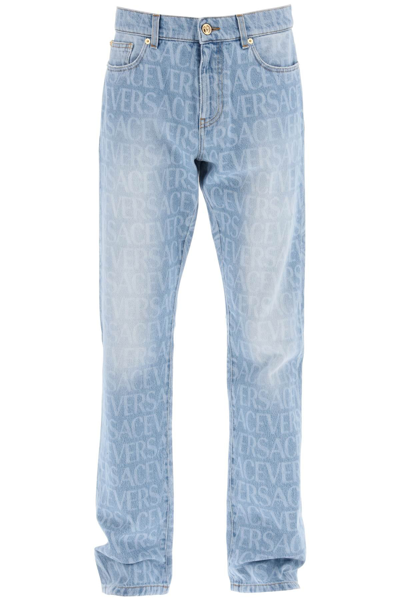 Shop Versace Allover Jeans Men In Blue