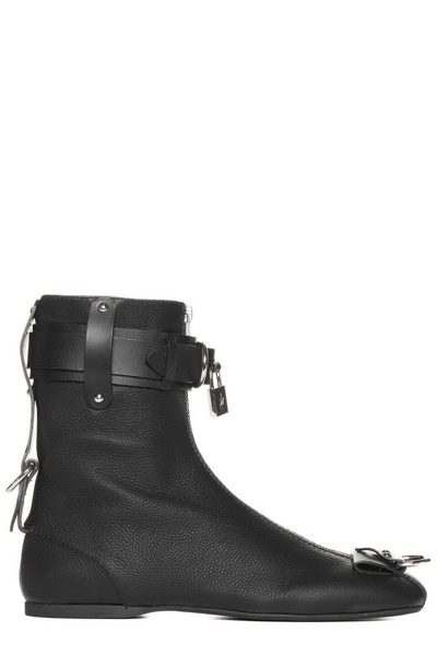 Shop Jw Anderson Padlock Round Toe Ankle Boots In Black