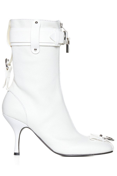 Shop Jw Anderson Padlock Heeled Ankle Boots In White