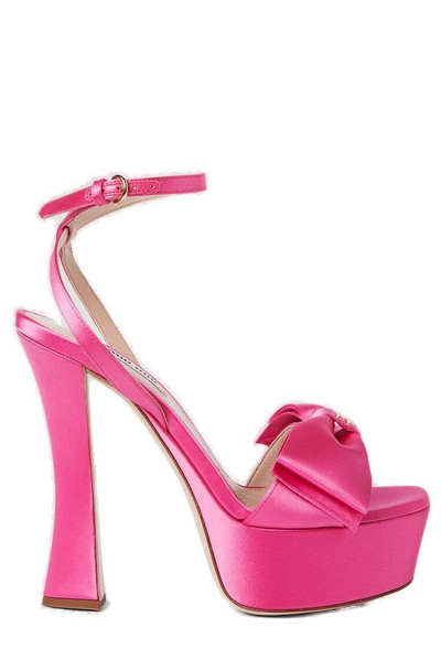 Shop Miu Miu Bow Front Platform Sandals In Pink