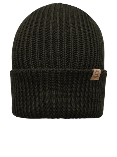 Shop Woolrich Logo Label Ribbed Beanie In Green