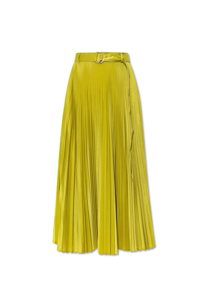 Shop Max Mara Belted Pleated Skirt In Green