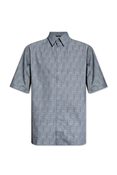 Shop Fendi Monogrammed Short Sleeved Shirt In Blue