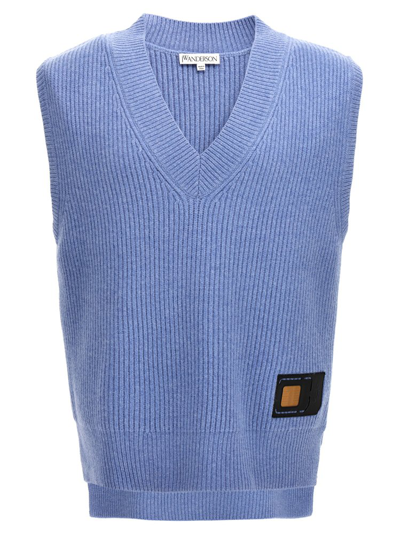 Shop Jw Anderson Logo Patch Knitted Vest In Blue