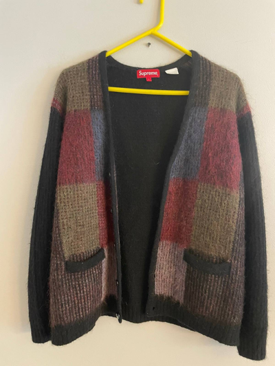 Pre-owned Supreme Mohair Brushed Grid Cardigan In Black | ModeSens