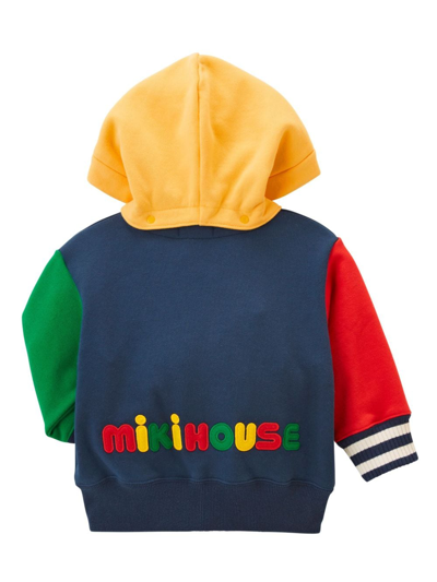 Shop Miki House Bear-embroidered Cotton Hooded Jacket In Blue