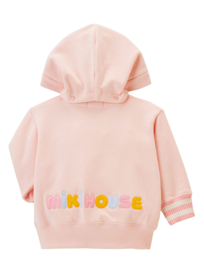 Shop Miki House Rabbit-embroidered Cotton Hooded Jacket In Pink