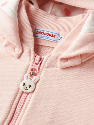 Shop Miki House Rabbit-embroidered Cotton Hooded Jacket In Pink