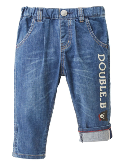 Miki House Logo-print Straight-leg Jeans In Blue