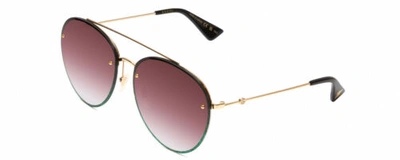Pre-owned Aviator Gucci Gg0351s-004 Women's  Sunglasses Gold/green Sparkles/black/red 62 Mm