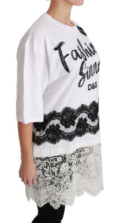 Pre-owned Dolce & Gabbana Dolce&gabbana Women White Black Blouse Cotton Blend Floral Lace Oversize Tunic