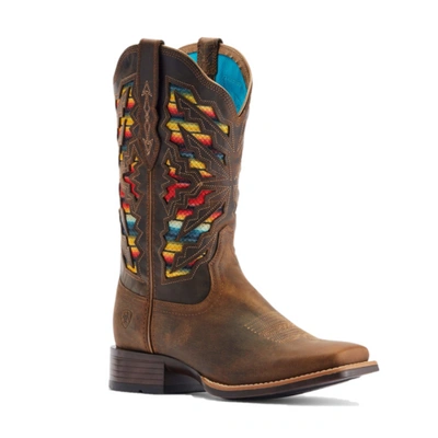 Pre-owned Ariat ® Ladies Laney Venttek™ 360° Serape Inlay Brown Boots 10044444 In Multicolor, Brown