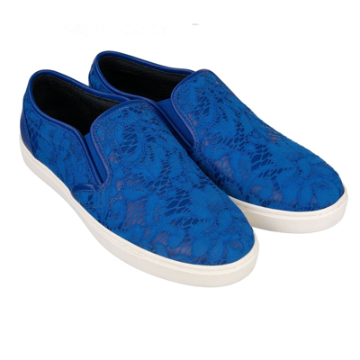 Pre-owned Dolce & Gabbana Lace And Leather Slip-on Sneaker Shoes London Blue 08235