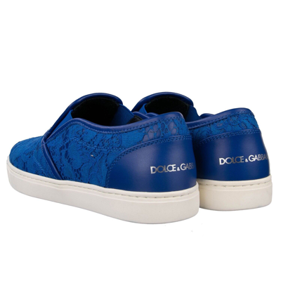 Pre-owned Dolce & Gabbana Lace And Leather Slip-on Sneaker Shoes London Blue 08235