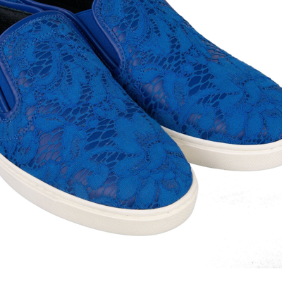 Pre-owned Dolce & Gabbana Lace And Leather Slip-on Sneaker Shoes London Blue 08235