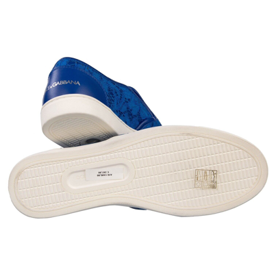 Pre-owned Dolce & Gabbana Lace And Leather Slip-on Sneaker Shoes London Blue 08235