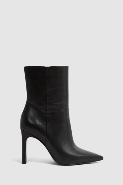 Shop Reiss Vanessa - Black Leather Heeled Ankle Boots, Uk 7 Eu 40