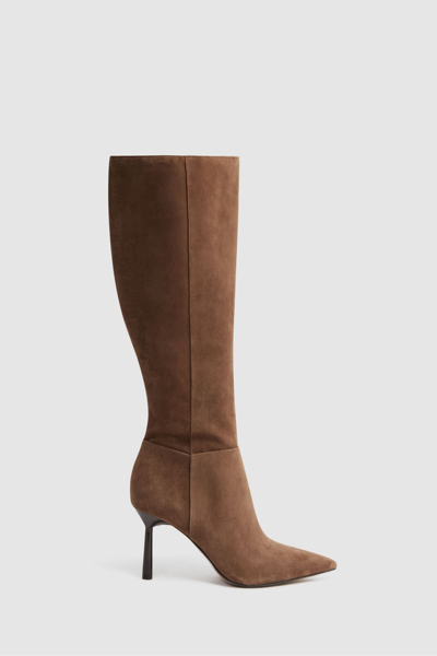 Shop Reiss Gracyn - Tan Leather Knee High Heeled Boots, Uk 6 Eu 39