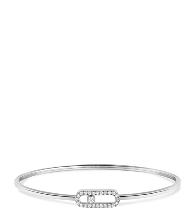 Shop Messika Large White Gold And Diamond Move Uno Bangle In Silver