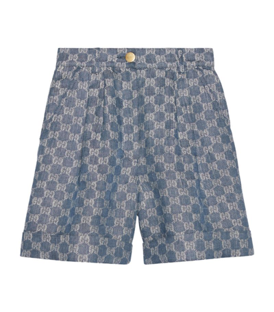 Shop Gucci Linen Jacquard Gg Shorts In Blue