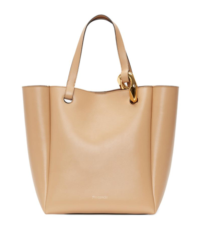 Shop Jw Anderson Leather Chain Tote Bag In Neutrals