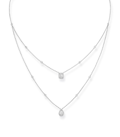 Shop Messika White Gold And Diamond My Twin Layered Necklace In Silver