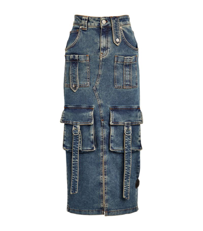 Shop Blumarine Denim Cargo Midi Skirt In Blue