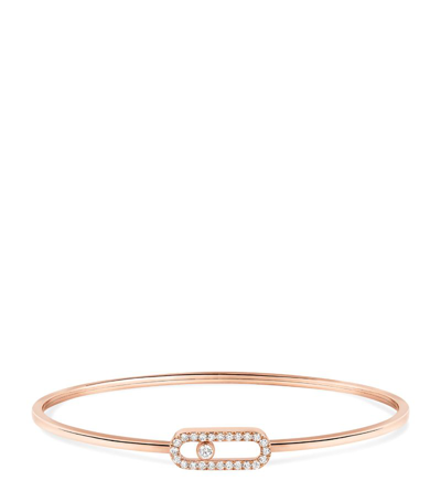 Shop Messika Large Pink Gold And Diamond Move Uno Bangle In Rose Gold