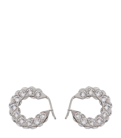 Shop Amina Muaddi Small Crystal-embellished Jahleel Hoop Earrings In Silver