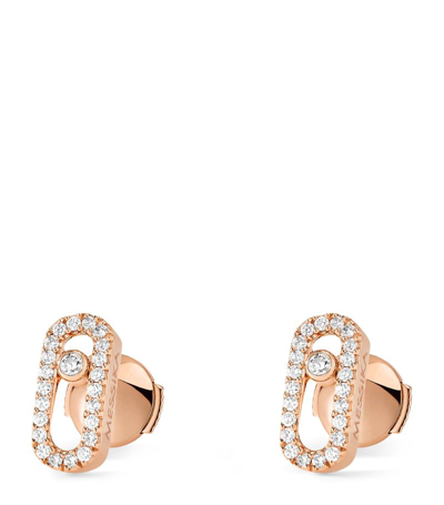 Shop Messika Rose Gold And Diamond Move Uno Stud Earrings