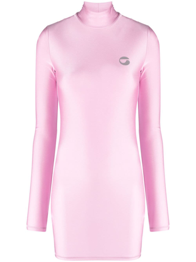 Shop Coperni Logo-appliqué Mock-neck Minidress In Pink