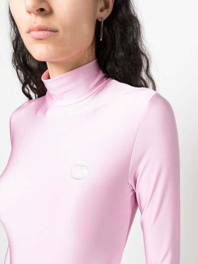 Shop Coperni Logo-appliqué Mock-neck Minidress In Pink