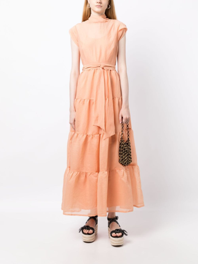 Shop Baruni High-neck Belted-waist Dress In Orange