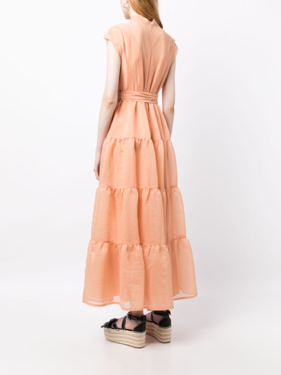 Shop Baruni High-neck Belted-waist Dress In Orange