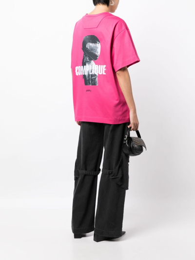 Shop Juunj Compliqué Motif-embroidered Cotton T-shirt In Pink