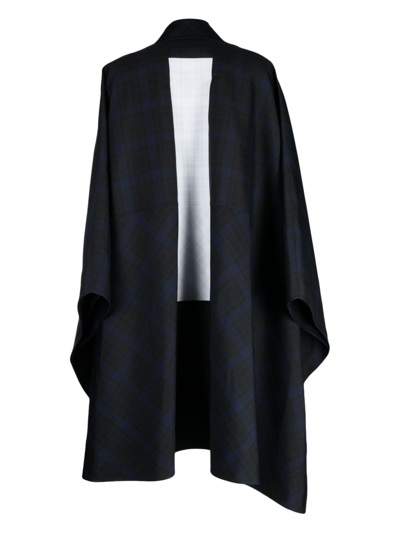 Shop Shang Xia Checkered Asymmetric Zip-up Cape In Blue