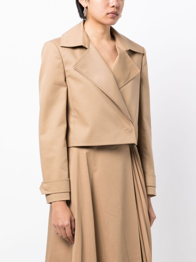 Shop Juunj Notched-lapel Cropped Jacket In Brown